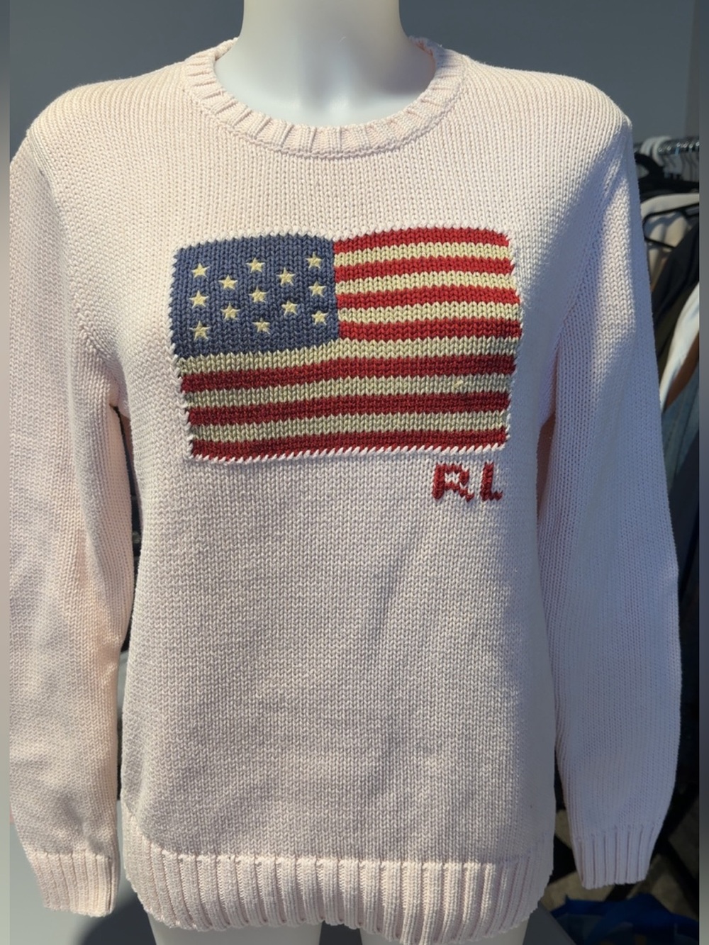 Ralph Lauren Pink Flag Knit Sweater Ladies fits Medium